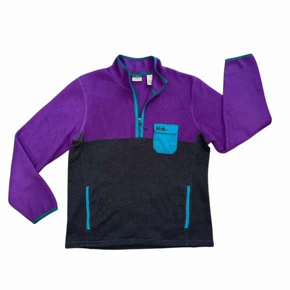 Vintage L.L. Bean Men’s Color-block 1/4 Zip Fleece Pullover with Pockets - Picture 4 of 6